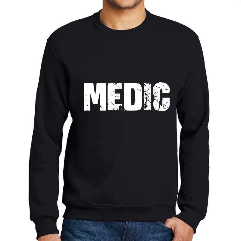 Hooded design Men's Printed Graphic Sweatshirt Popular Words MEDIC Deep Black