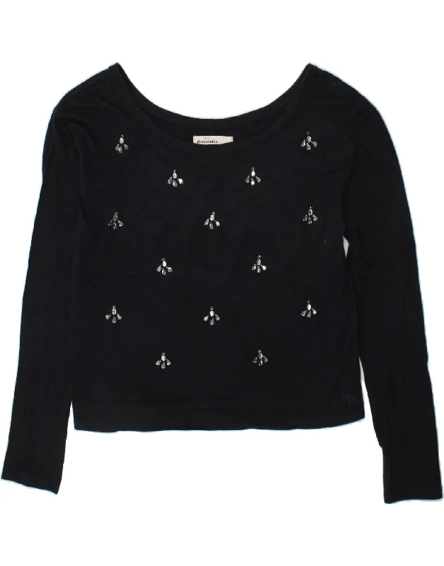 Versatile Outfits ABERCROMBIE & FITCH Girls Crop Top Long Sleeve 10-11 Years Large Navy Blue