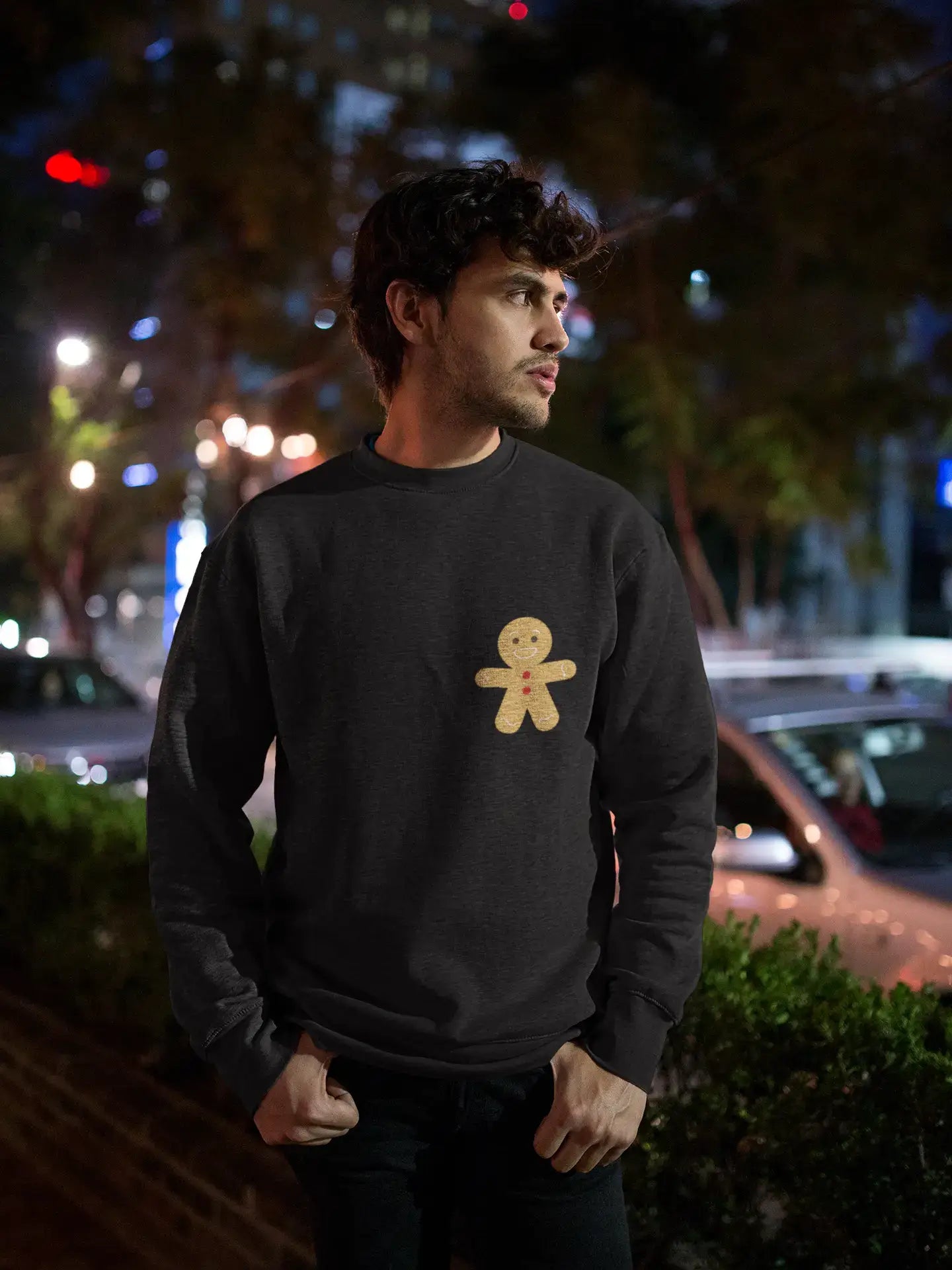Lounge Wear ULTRABASIC - Men's Printed Graphic Little Biscuit Sweater Christmas Cute Printed Xmas Gift Ideas Deep Black Lounge Wear ULTRABASIC - Men's Printed Graphic Little Biscuit Sweater Christmas Cute Printed Xmas Gift Ideas Deep Black