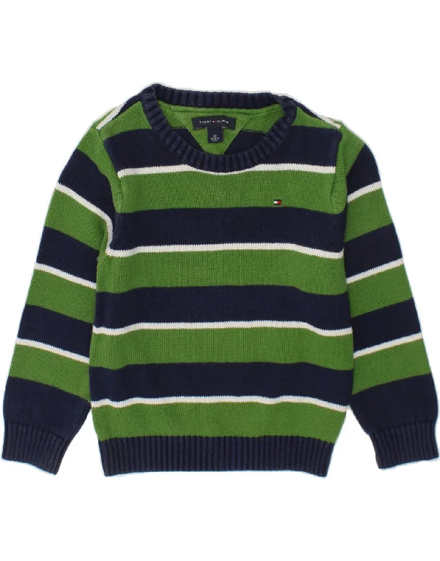 Breathable Style TOMMY HILFIGER Boys Boat Neck Jumper Sweater 2-3 Years Green Striped