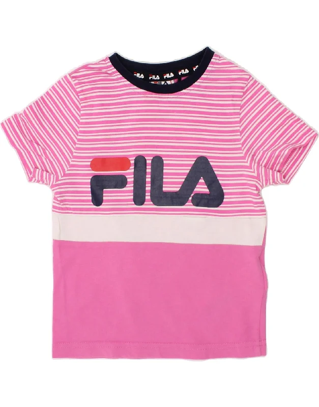 Warm Atmosphere FILA Girls Graphic T-Shirt Top 3-4 Years Pink Striped Cotton