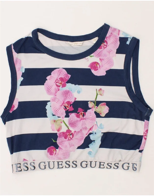 Comfy Chic Wear GUESS Girls Graphic Sleeveless Blouse Top 13-14 Years Navy Blue Floral