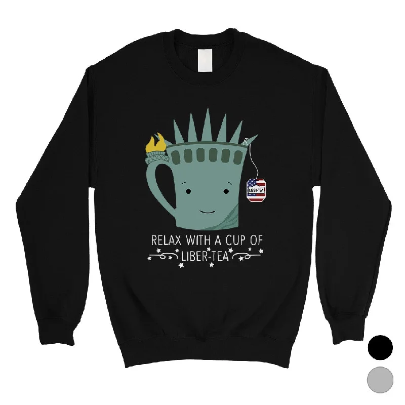Embroidery Design Cup Of Liber-Tea Sweatshirt Round Neck Funny 4th Of July Graphic