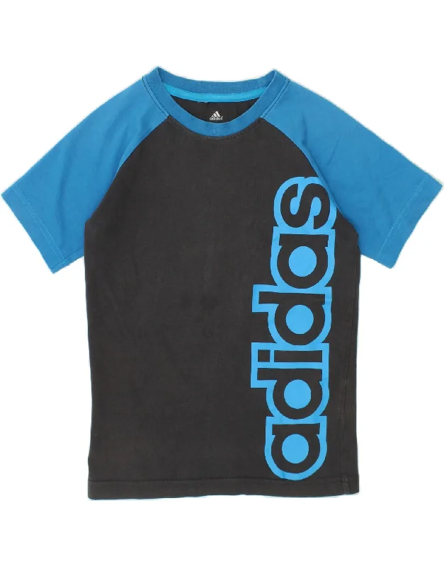 Relaxed Chic ADIDAS Boys Climalite Graphic T-Shirt Top 7-8 Years Grey Colourblock