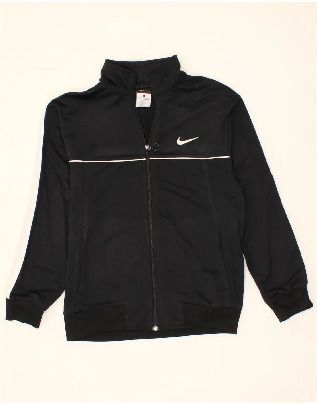 Romantic Data NIKE Boys Tracksuit Top Jacket 12-13 Years Large  Black Colourblock