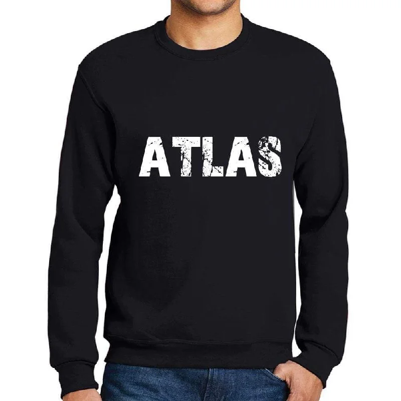Comfortable Dresses Men's Printed Graphic Sweatshirt Popular Words ATLAS Deep Black