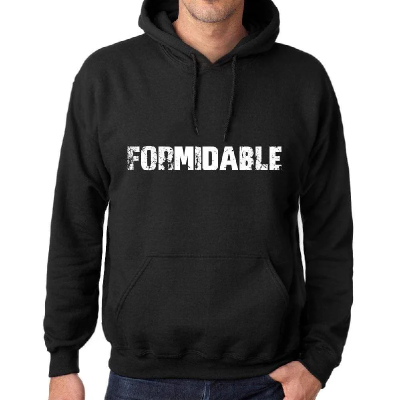 Simple And Comfortable Men's Women's Unisex Printed Graphic Cotton Hoodie Soft Heavyweight Hooded Sweatshirt Pullover Popular Words FORMIDABLE Deep Black
