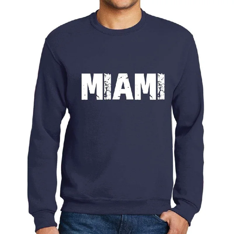 Fashionable Comfort Men's Printed Graphic Sweatshirt Popular Words MIAMI French Navy Fashionable Comfort Men's Printed Graphic Sweatshirt Popular Words MIAMI French Navy