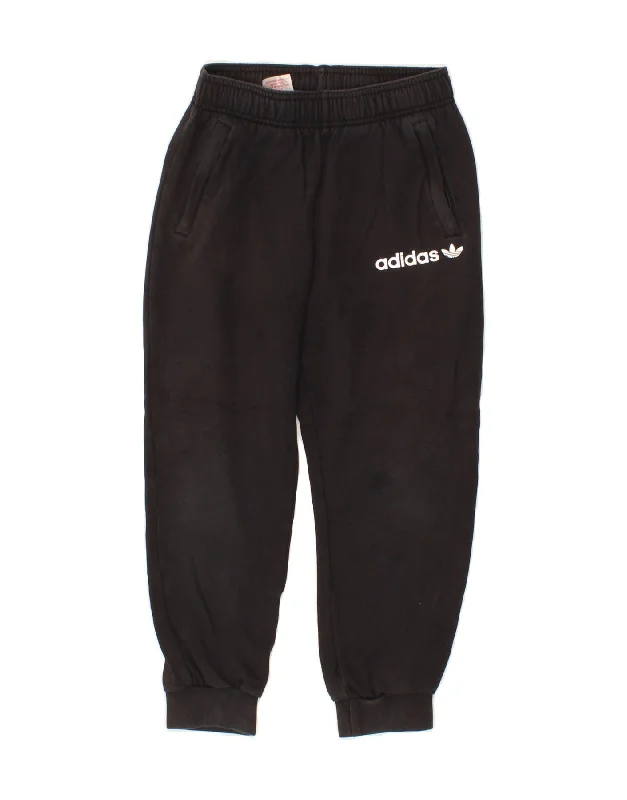 Personal Design ADIDAS Boys Graphic Tracksuit Trousers Joggers 9-10 Years Black Cotton