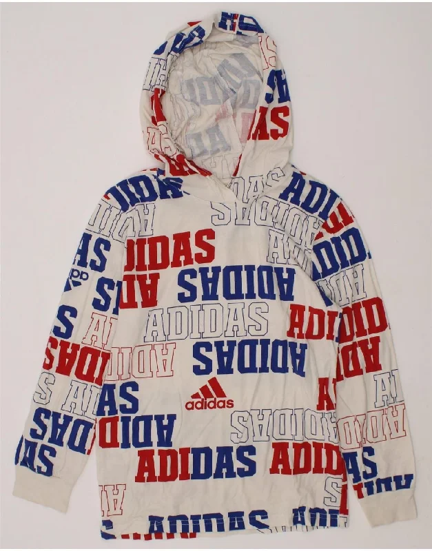 Breathable Design ADIDAS Boys Graphic Hoodie Jumper 6-7 Years White Cotton