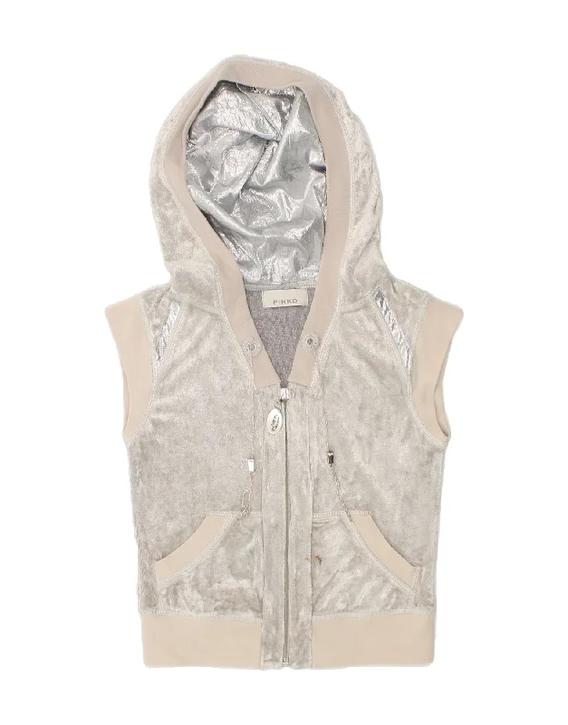 Elegant Dressing PINKO Girls Graphic Sleeveless Zip Hoodie Sweater 2-3 Years Medium Grey