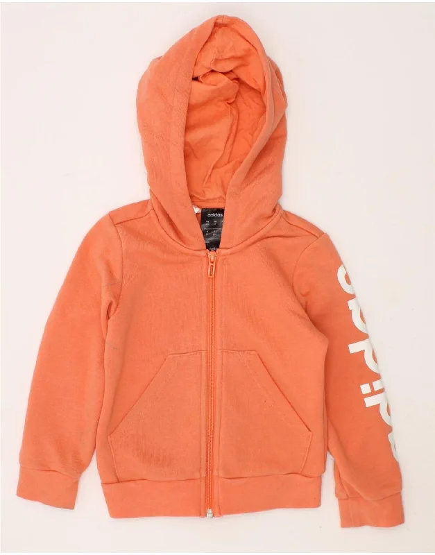 Age-reducing Style ADIDAS Girls Graphic Zip Hoodie Sweater 4-5 Years Orange Cotton