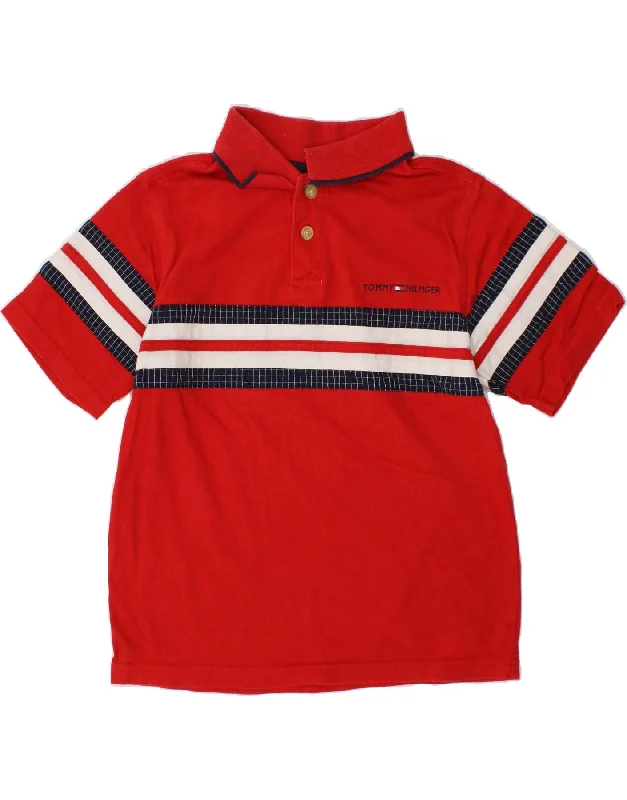 Perfect Tailoring TOMMY HILFIGER Boys Polo Shirt 6-7 Years Red Striped Cotton
