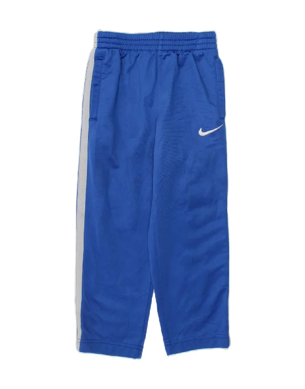 Comfortable Lounge Wear NIKE Boys Tracksuit Trousers 3-4 Years Blue Colourblock Polyester