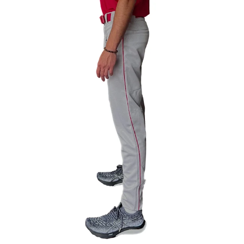 Spring Fashion BRUCE BOLT Premium Pro Baseball Pant - GREY w/ Red Piping