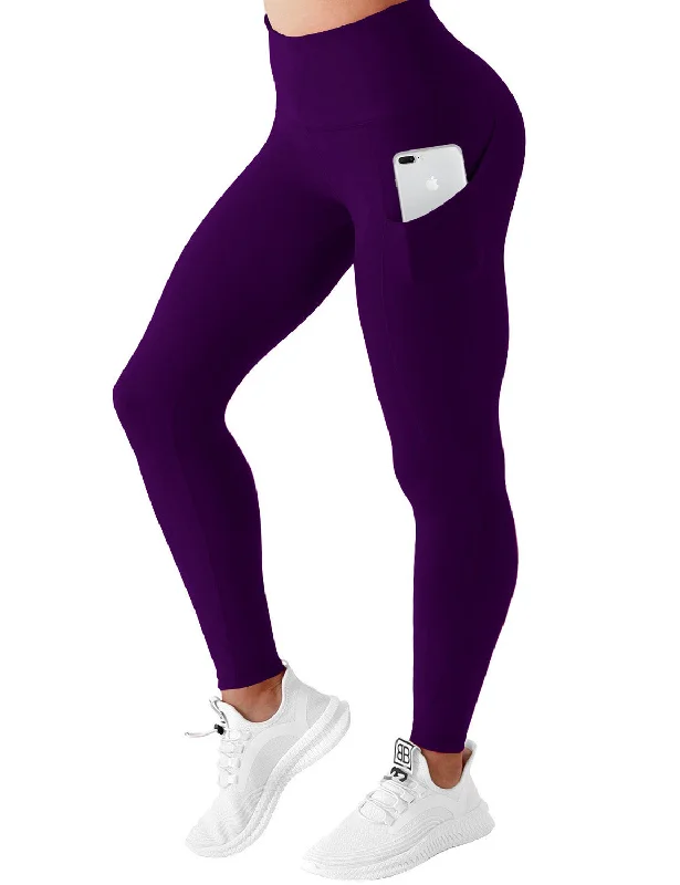 Eye-catching Personality High Waist Side Pockets Yoga Pants eggplantpurple