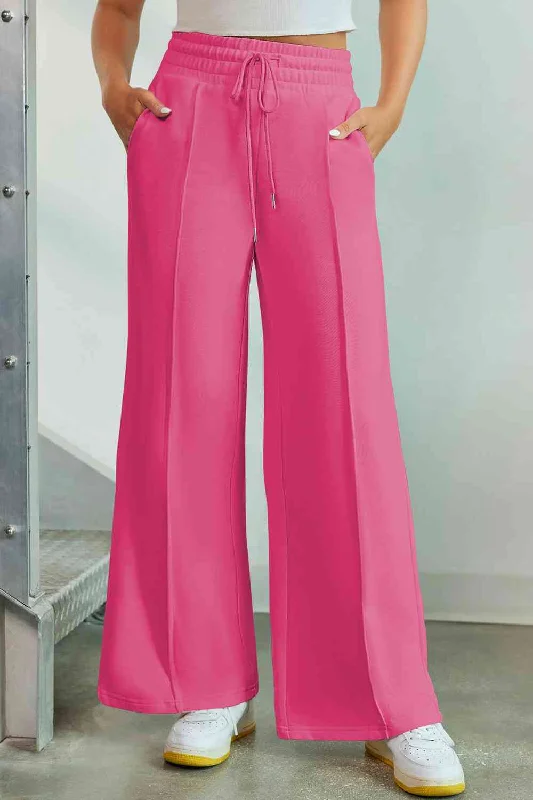Ethnic Style Drawstring Wide Leg Pants with Pockets