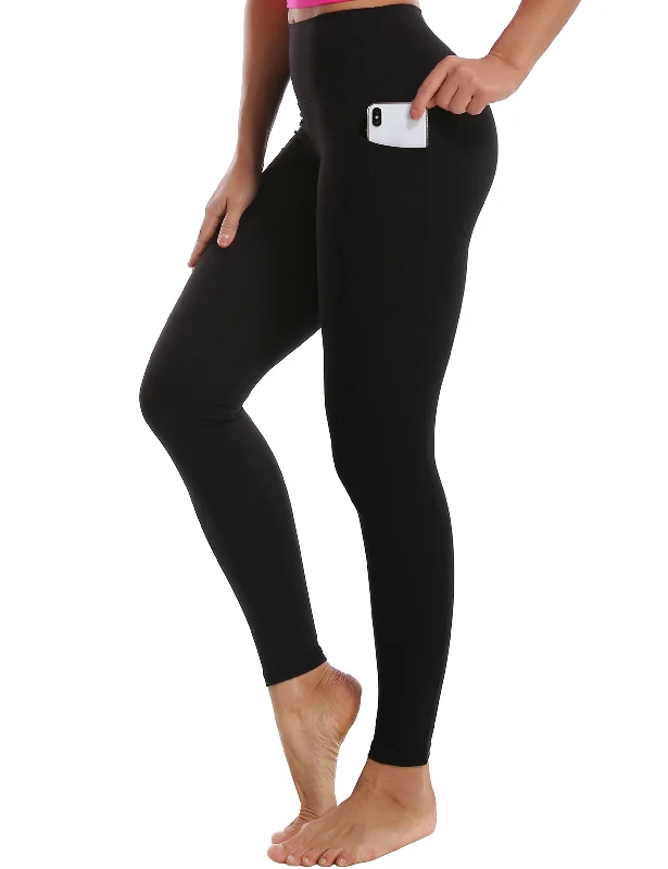 Slightly Flared Design High Waisted Yoga Pants 7/8 Length Leggings with Pockets black