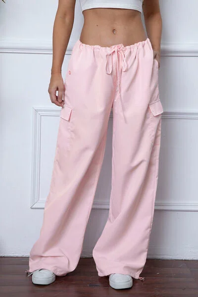 Elegant Temperament Drawstring Waist Pants with Pockets