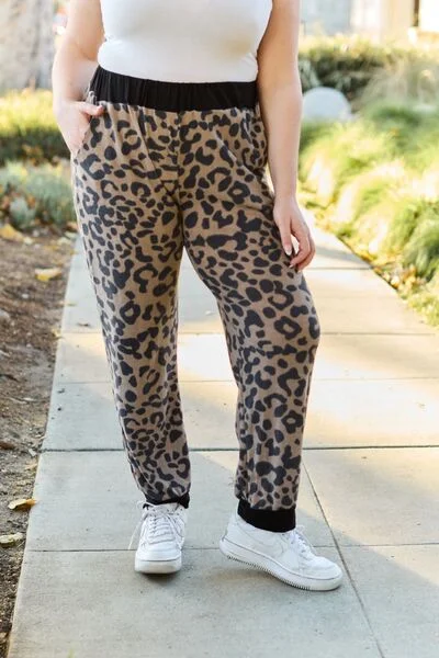 Spiritual Vitality Celeste Design Full Size Leopard Contrast Sweatpants