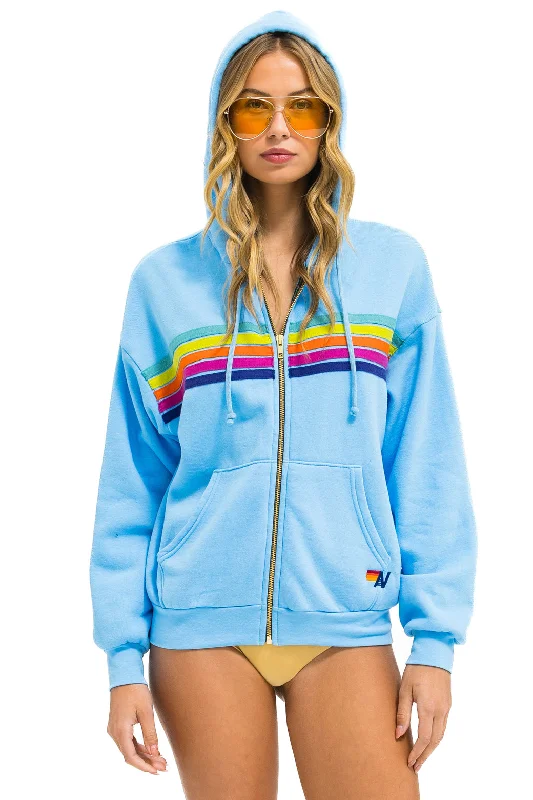 Cozy Fit 5 STRIPE RELAXED ZIP HOODIE - SKY // RAINBOW
