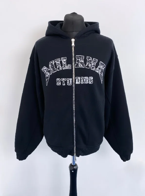 Free And Casual Black Arched Heavyweight Zip up.