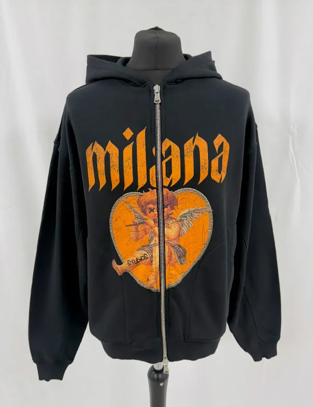 European And American Style Black Cherub Zip Hoodie.