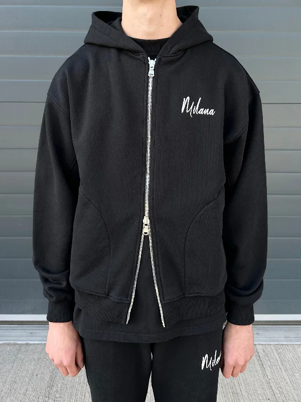 Celebrity Style Black Essential Zip Hoodie.