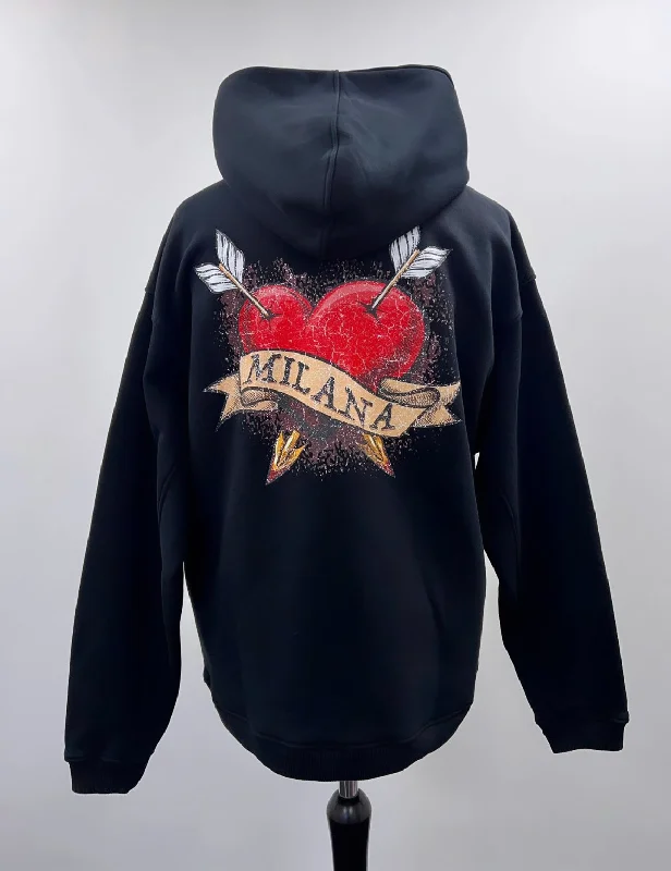 Casual Ease Black Heart Script Heavyweight Hoodie.