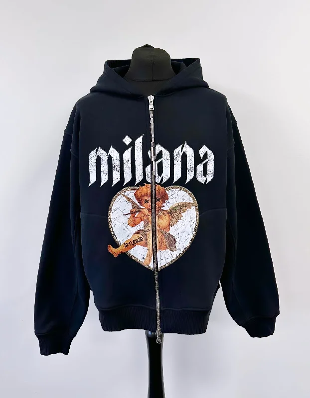 Casual Fit Wear Black Heavyweight Cherub Zip Hoodie.