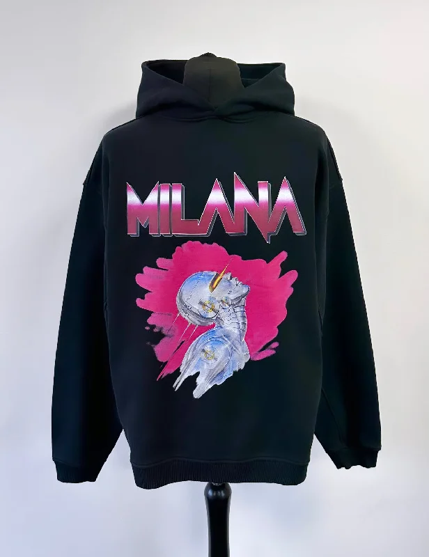 Relaxed Weekend Wear Black Heavyweight Graphic Hoodie.