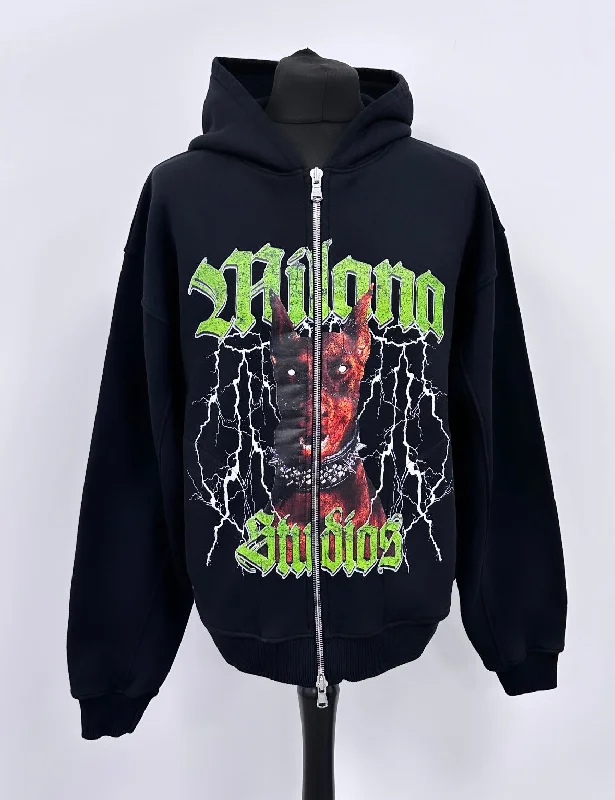 Advanced Customization Black Heavyweight Graphic Zip Hoodie.