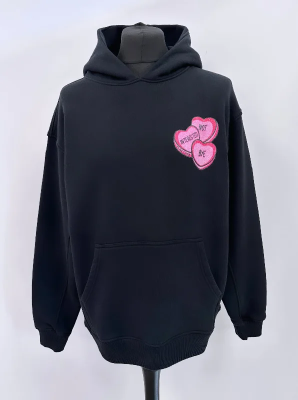 Cozy Fitting Black Heavyweight Hearts Hoodie.