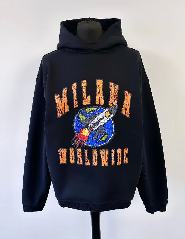 Comfortable Fitwear Black Heavyweight Worldwide Hoodie.
