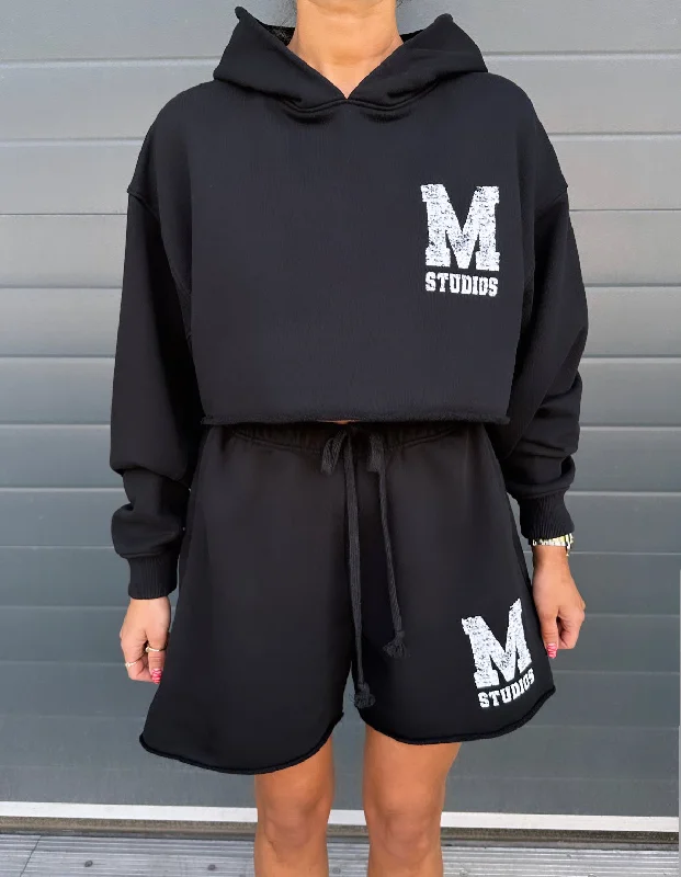 Unique Design Black M Studios Cropped Hoodie.