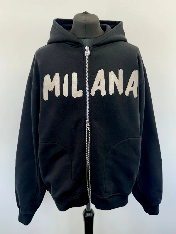 Versatile Outfits Black Paint Heavyweight Zip Hoodie.