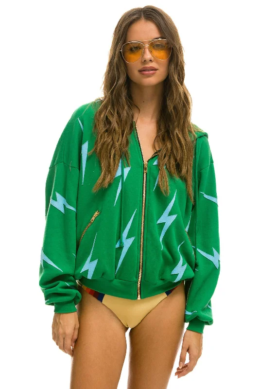French Style BOLT STITCH REPEAT RELAXED ZIP HOODIE WITH POCKET ZIPPERS - KELLY GREEN // BLUE