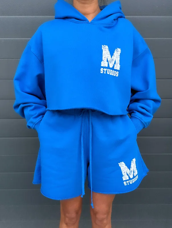 Elegant Tailoring Cobalt M Studios Cropped Hoodie.