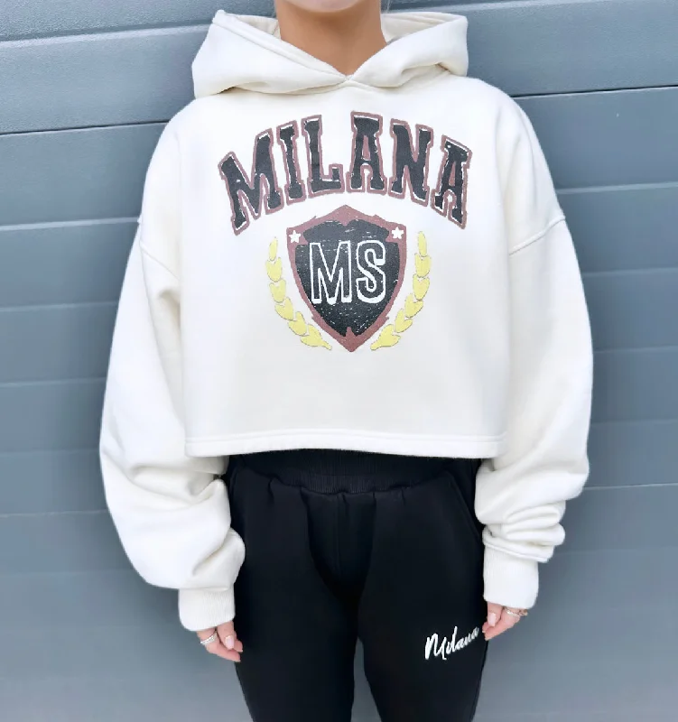 End Of The Year Cream Crest Cropped Heavyweight Hoodie.