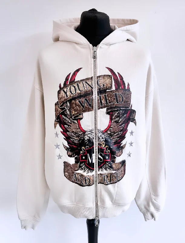 High-end Fabrics Cream Eagle Zip Hoodie.