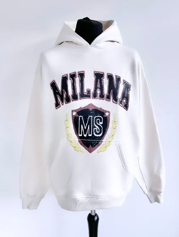 Trendy Items Cream Heavyweight Crest Hoodie.