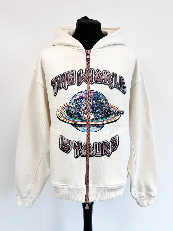 Windbreaker fashion Cream Heavyweight Planet Zip Hoodie.