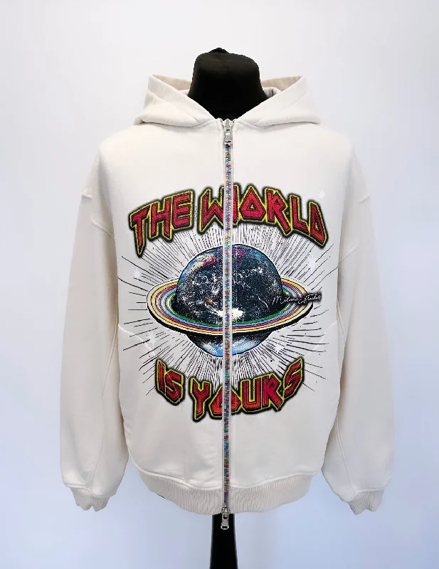 Denim Design Cream Planet Multi Colour Zip Hoodie.