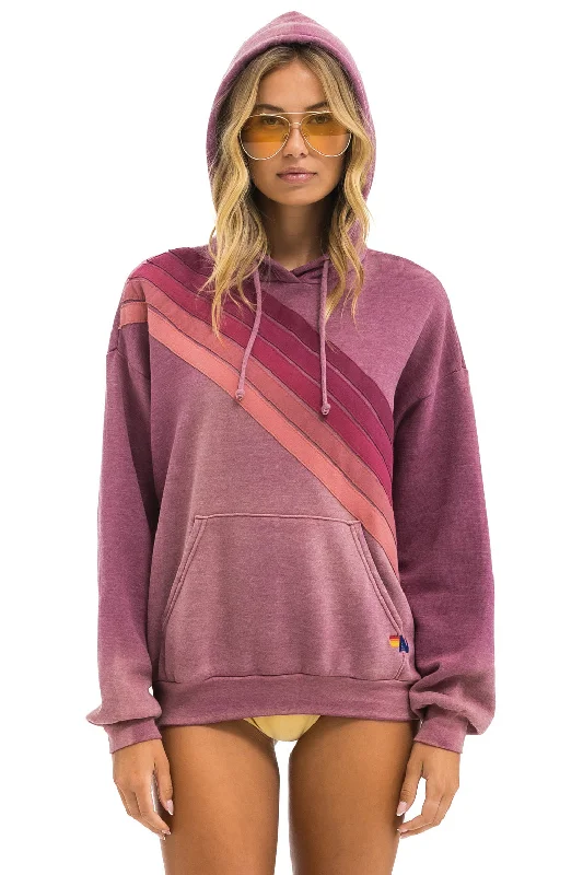 Sports Fashion CROSS STRIPE RELAXED PULLOVER HOODIE - FADED BERRY