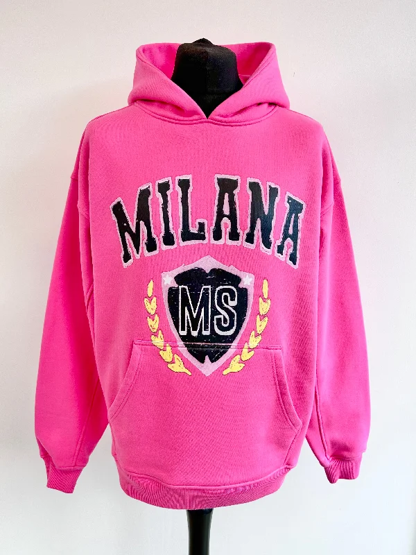 Lazy Style Hot Pink Heavyweight Crest Hoodie.