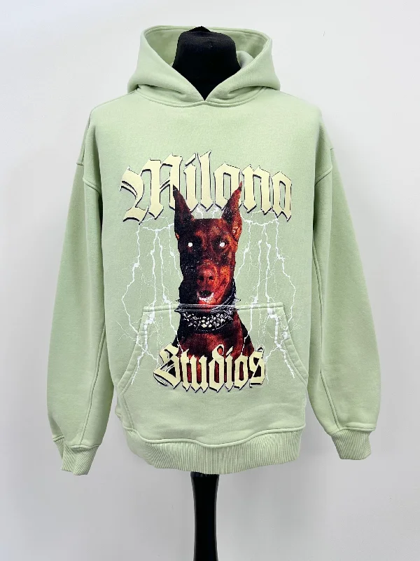 Cool Breeze At Night Matcha Green Heavyweight Graphic Hoodie.