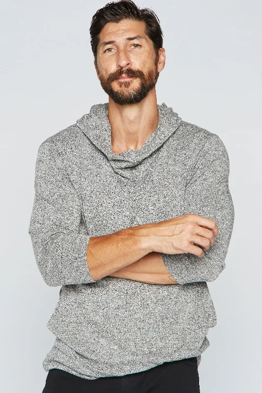 Casual Chic Outfits Men's 3/4 Sleeve Cowl Neck Visor Hoodie - Melange