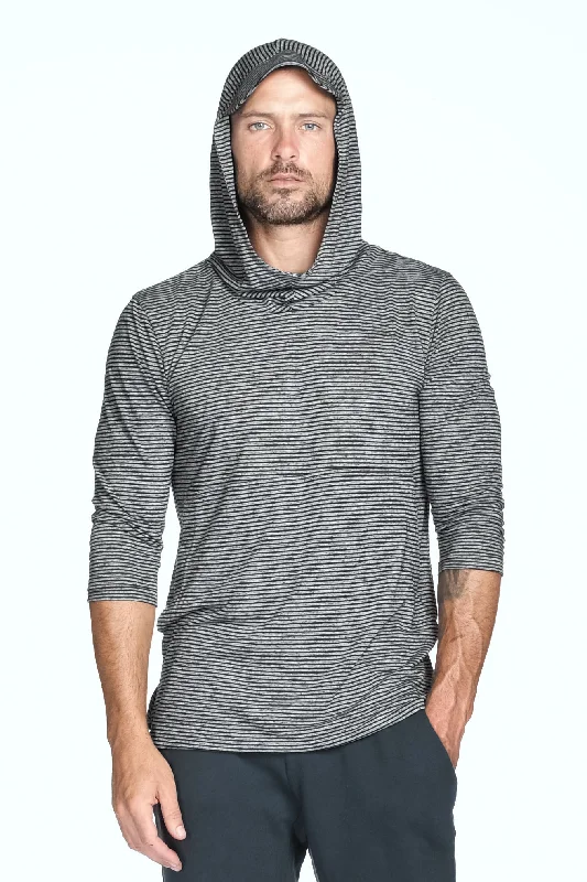 Fashion Elements Men's 3/4 Sleeve Cowl Neck Visor Stripe Hoodie