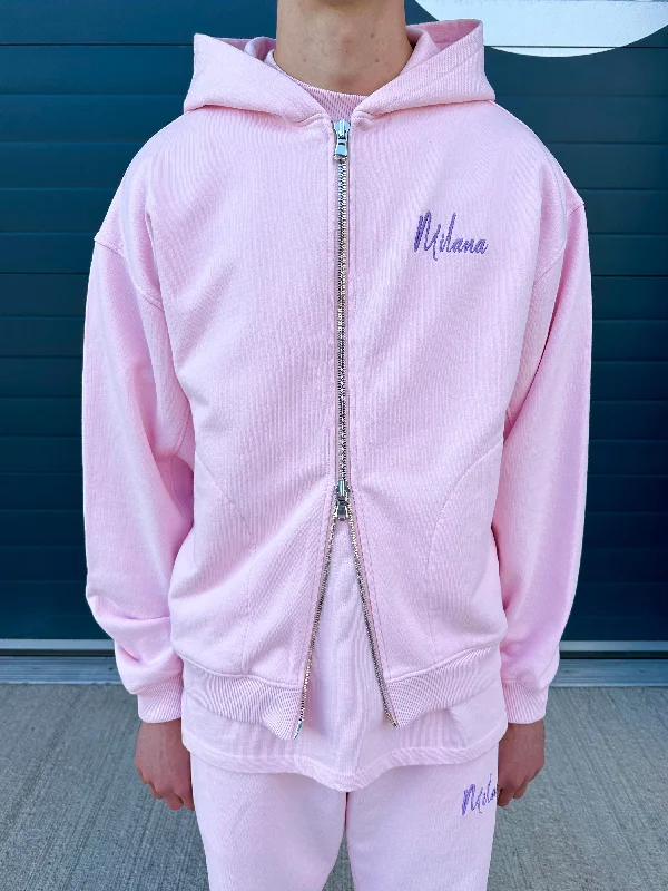 French Retro Pink Essential Zip Hoodie.
