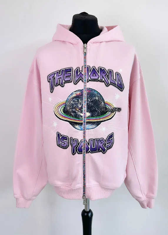 Unique Design Pink Planet Multi Colour Zip Hoodie.